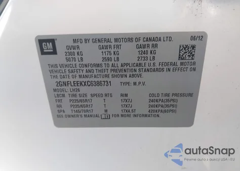 2012 Chevrolet Equinox 1Lt from USA, damaged, VIN 2GNFLEEKXC6386731